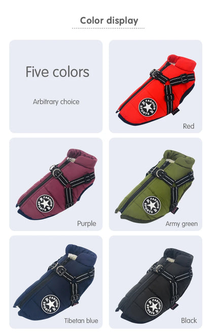 Waterproof Winter Dog Jacket with Harness