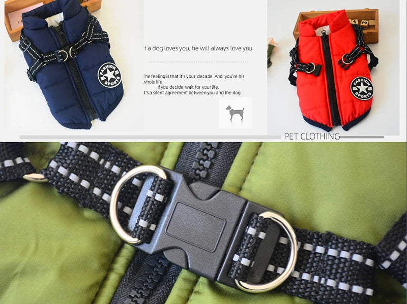 Waterproof Winter Dog Jacket with Harness