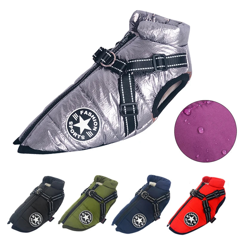 Waterproof Winter Dog Jacket with Harness