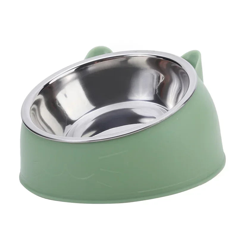 Cute Inclined Cat Bowl – Stainless Steel Food & Water Feeder for Small Pets