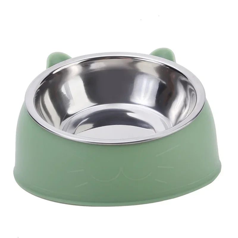 Cute Inclined Cat Bowl – Stainless Steel Food & Water Feeder for Small Pets