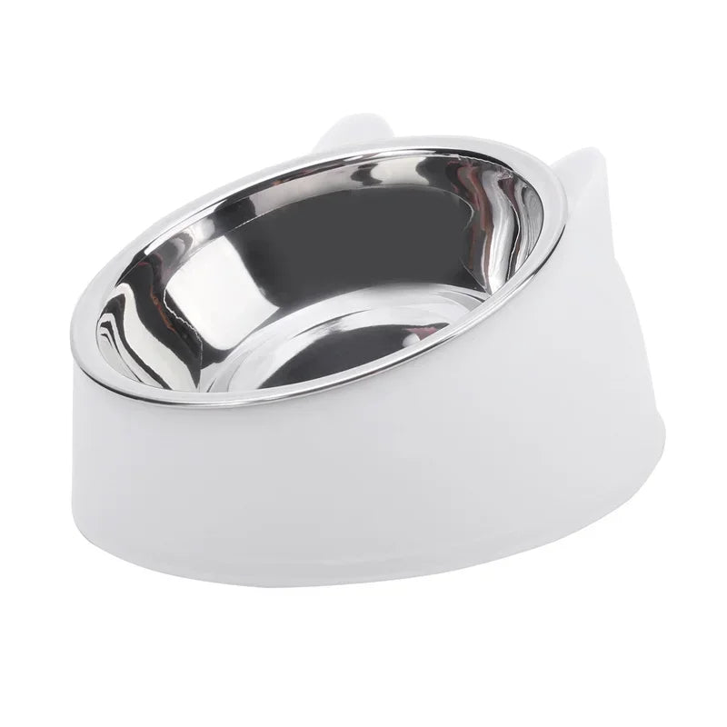 Cute Inclined Cat Bowl – Stainless Steel Food & Water Feeder for Small Pets