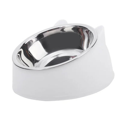 Cute Inclined Cat Bowl – Stainless Steel Food & Water Feeder for Small Pets