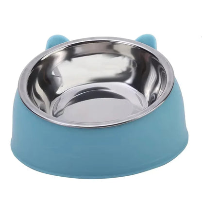 Cute Inclined Cat Bowl – Stainless Steel Food & Water Feeder for Small Pets