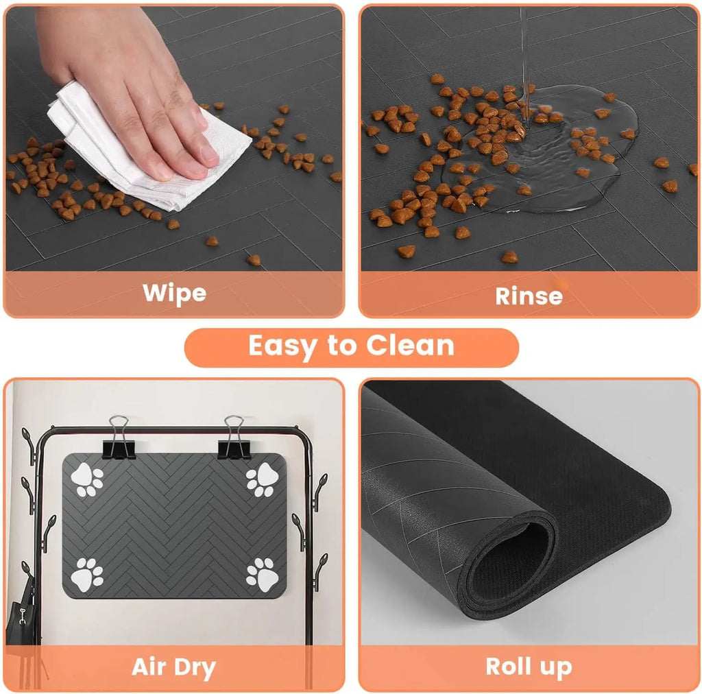 Food & Water Bowl Mat – Absorbent, Quick-Dry, Non-Slip Waterproof Backing