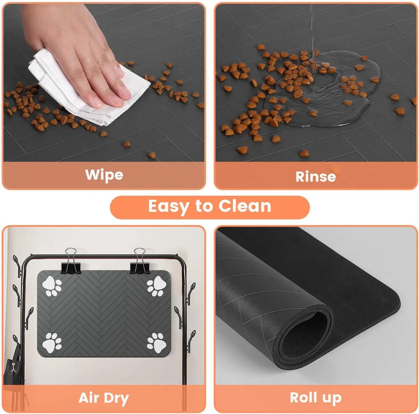 Food & Water Bowl Mat – Absorbent, Quick-Dry, Non-Slip Waterproof Backing