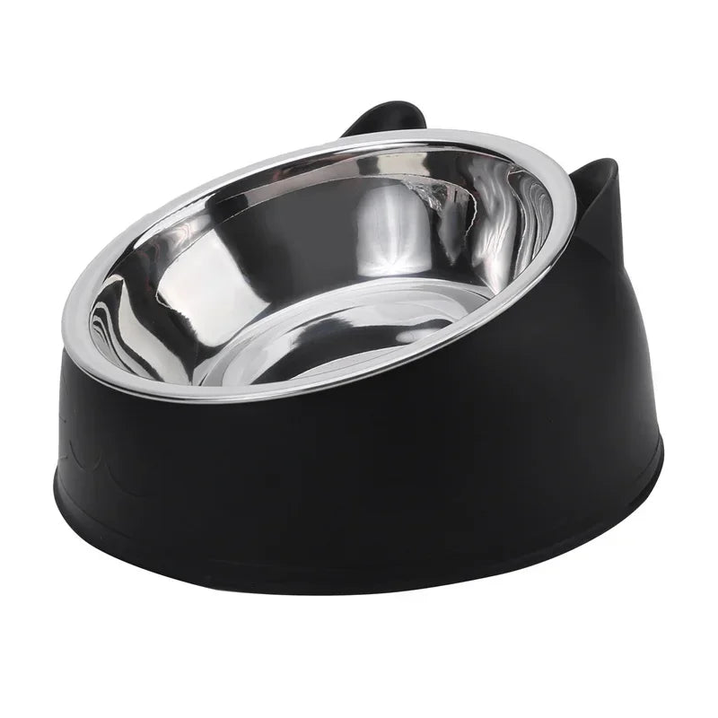Cute Inclined Cat Bowl – Stainless Steel Food & Water Feeder for Small Pets