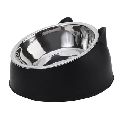 Cute Inclined Cat Bowl – Stainless Steel Food & Water Feeder for Small Pets