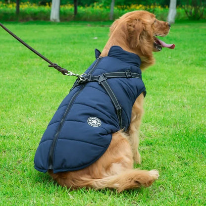 Warm Waterproof Dog Jacket with Harness for Large Breeds