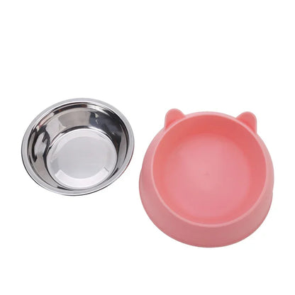 Cute Inclined Cat Bowl – Stainless Steel Food & Water Feeder for Small Pets