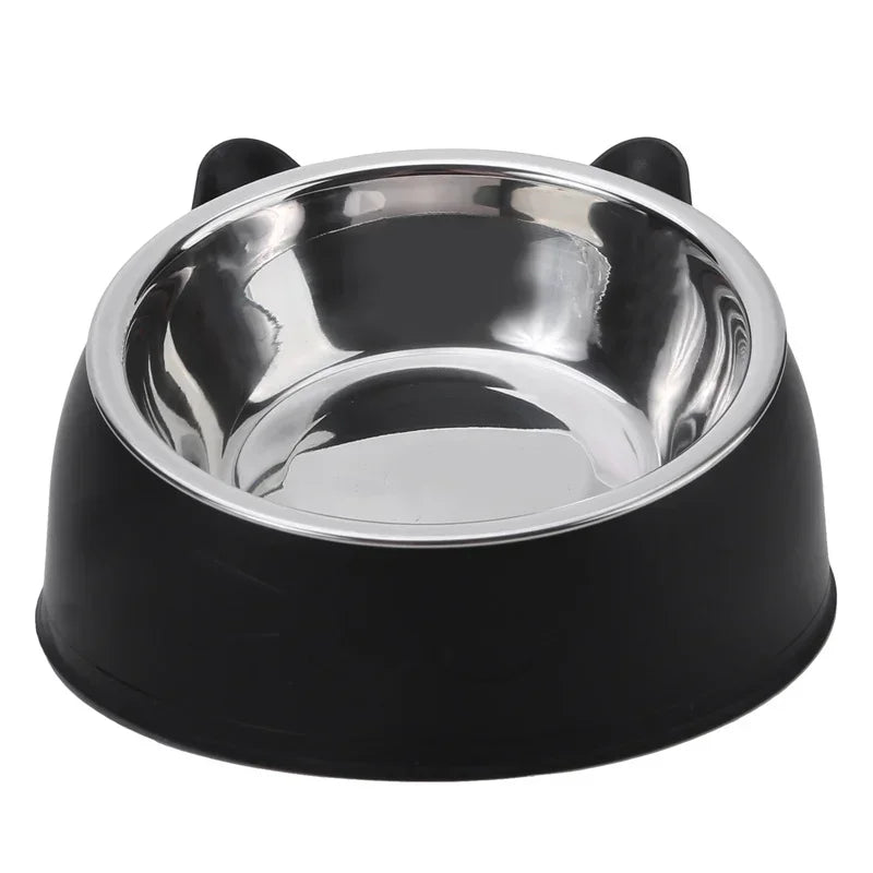 Cute Inclined Cat Bowl – Stainless Steel Food & Water Feeder for Small Pets