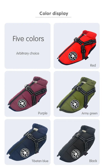 Warm Waterproof Dog Jacket with Harness for Large Breeds