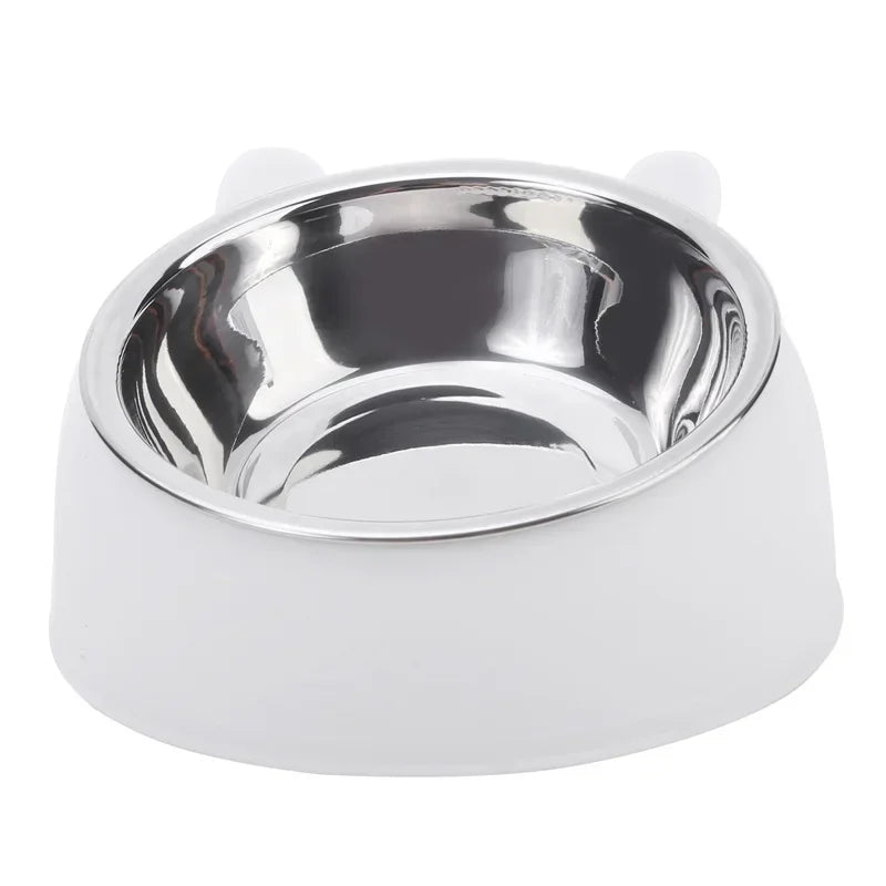 Cute Inclined Cat Bowl – Stainless Steel Food & Water Feeder for Small Pets