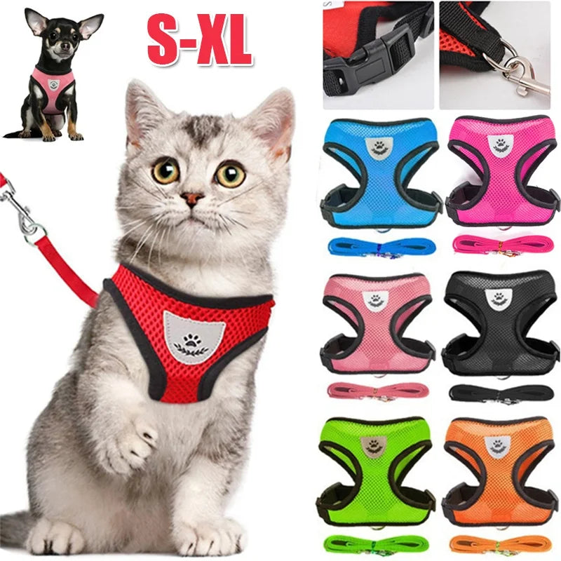 Cat Harness with Lead Leash Adjustable Vest Polyester Breathable Harnesses
