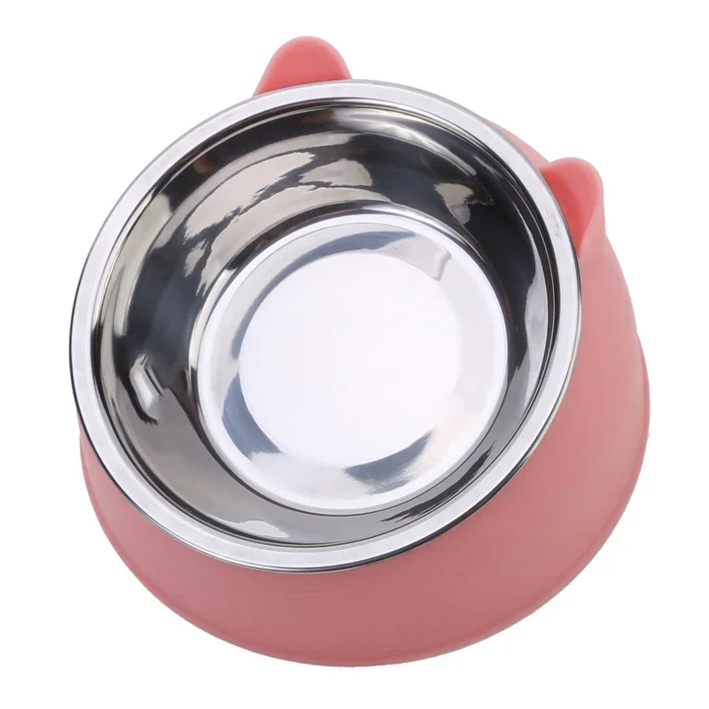 Cute Inclined Cat Bowl – Stainless Steel Food & Water Feeder for Small Pets