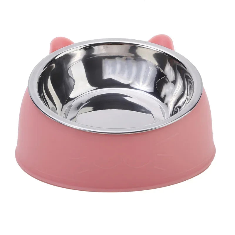 Cute Inclined Cat Bowl – Stainless Steel Food & Water Feeder for Small Pets