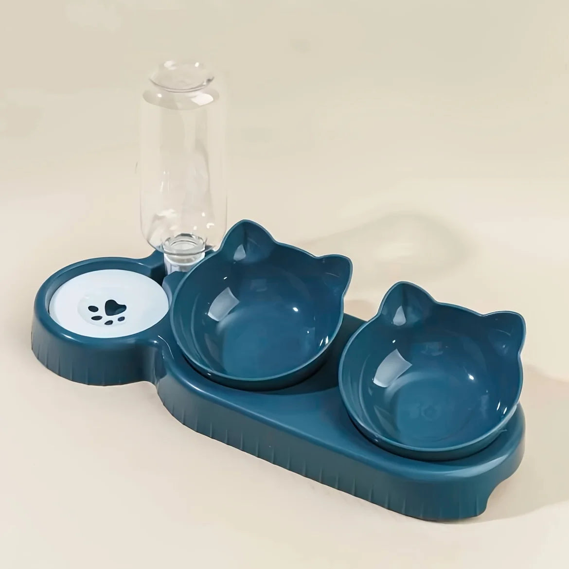 Elevated Tilted Cat Bowl Set with Gravity Water Dispenser – Ergonomic 3-in-1 Feeder