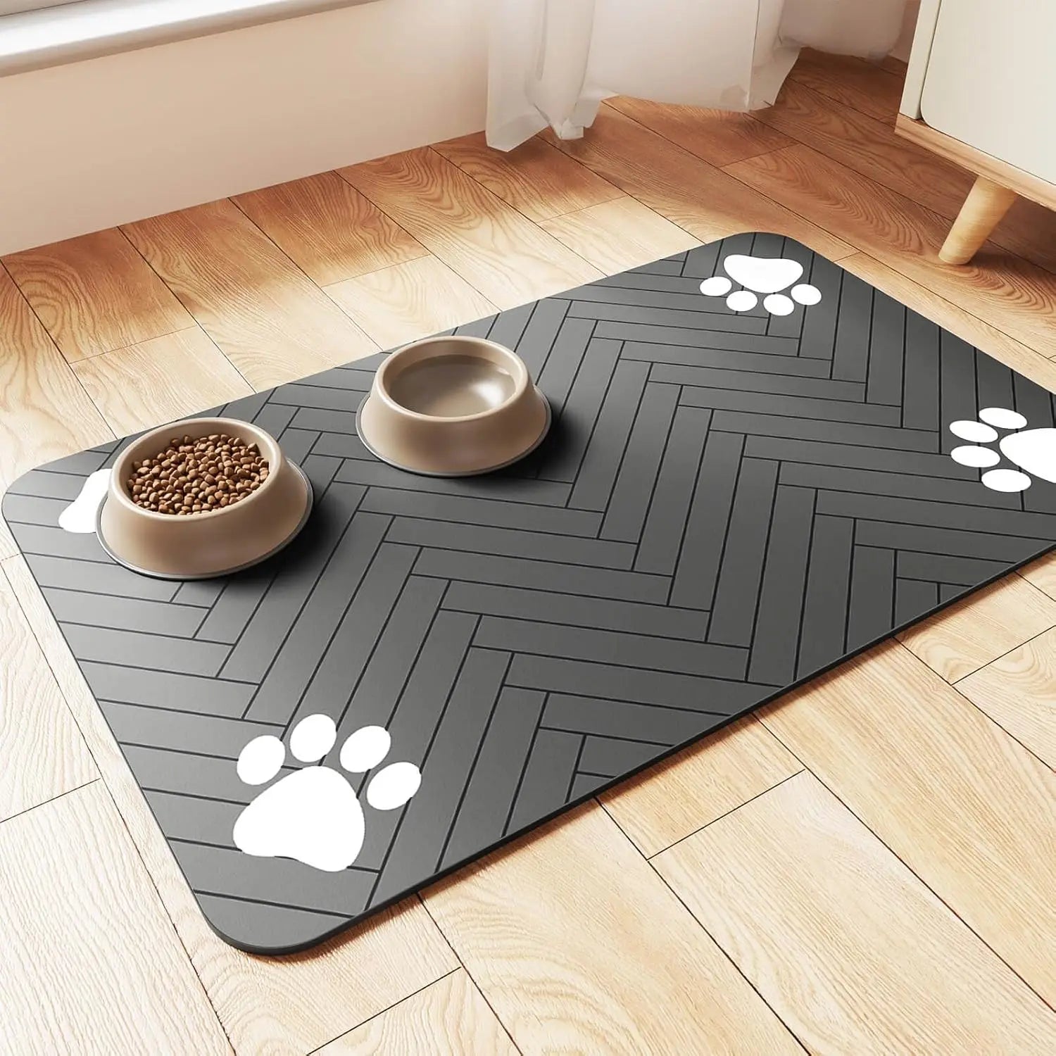 Food & Water Bowl Mat – Absorbent, Quick-Dry, Non-Slip Waterproof Backing