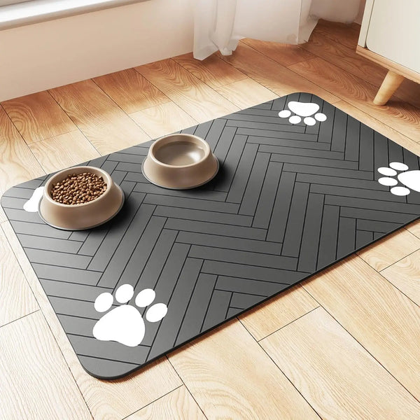 Food & Water Bowl Mat – Absorbent, Quick-Dry, Non-Slip Waterproof Backing