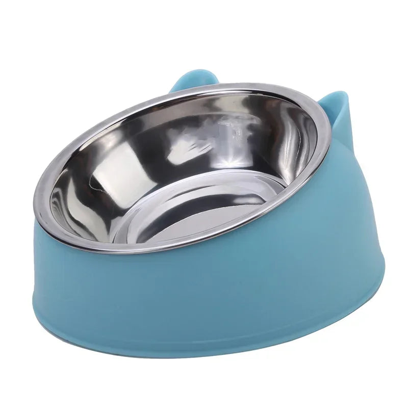 Cute Inclined Cat Bowl – Stainless Steel Food & Water Feeder for Small Pets