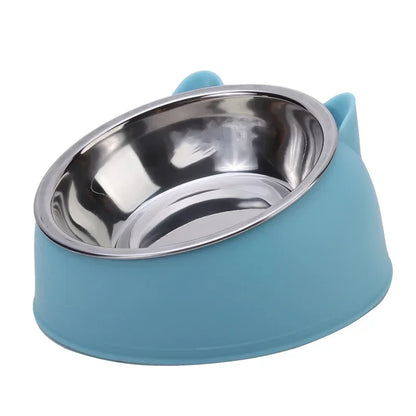 Cute Inclined Cat Bowl – Stainless Steel Food & Water Feeder for Small Pets