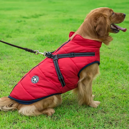 Warm Waterproof Dog Jacket with Harness for Large Breeds