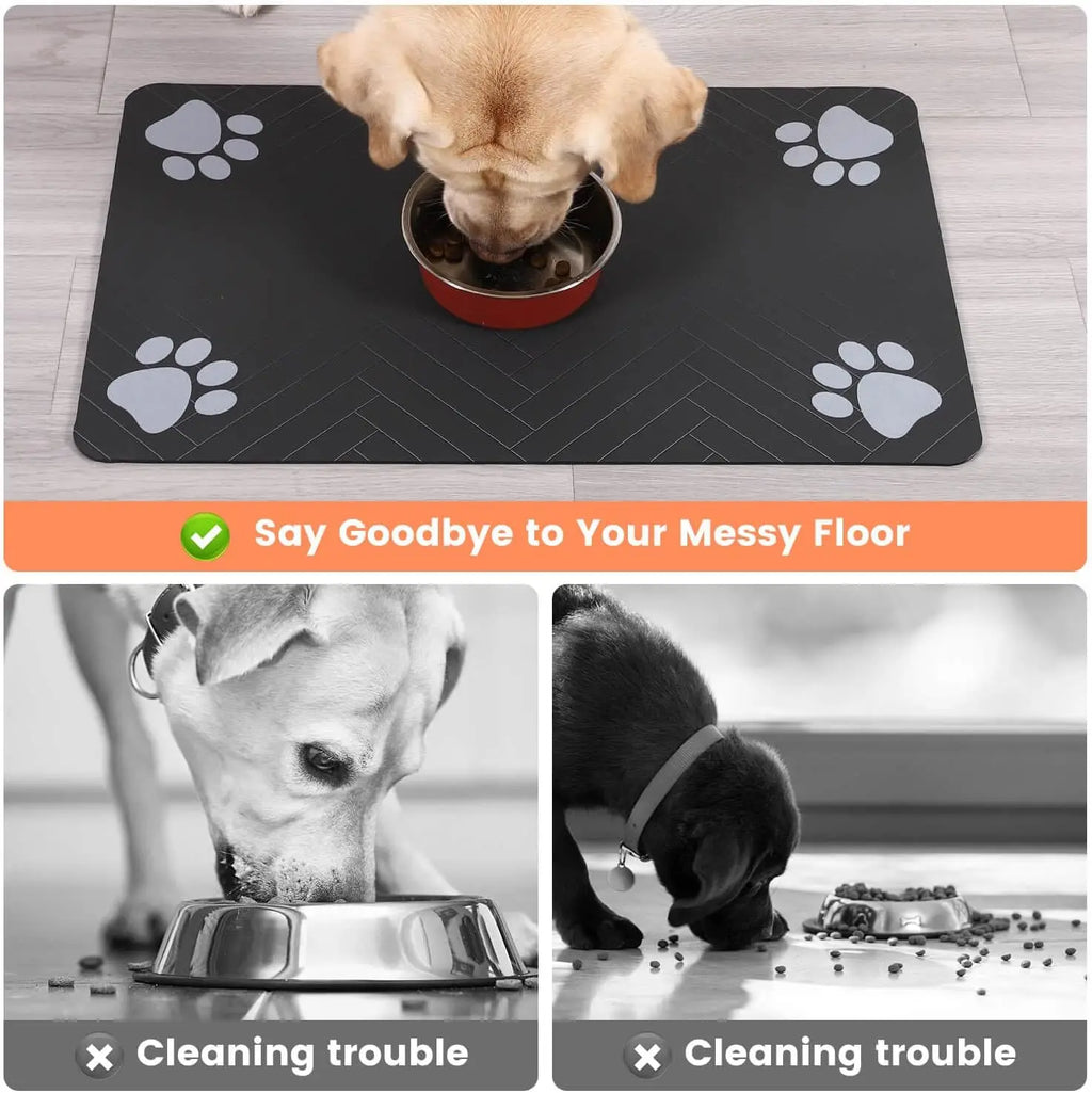 Food & Water Bowl Mat – Absorbent, Quick-Dry, Non-Slip Waterproof Backing