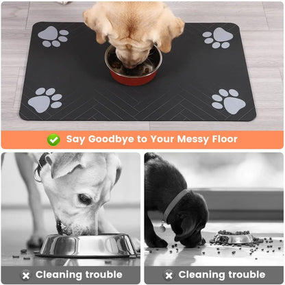 Food & Water Bowl Mat – Absorbent, Quick-Dry, Non-Slip Waterproof Backing