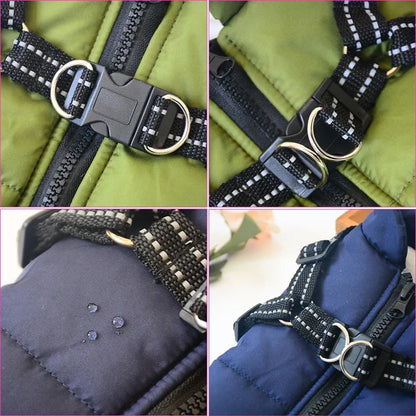 Warm Waterproof Dog Jacket with Harness for Large Breeds
