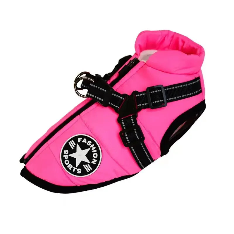 Warm Waterproof Dog Jacket with Harness for Large Breeds